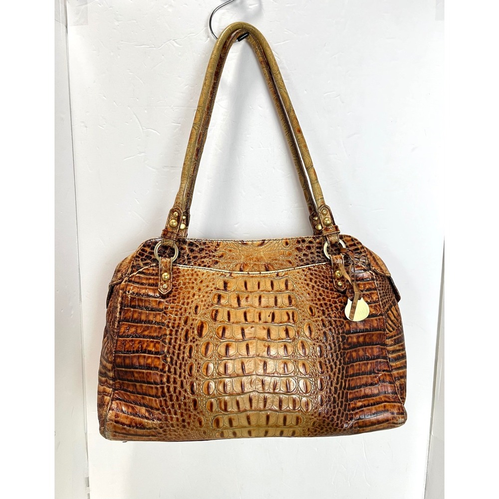 Brahmin Pecan Melbourne Crocodile Embossed Leather Shoulder Bag Satchel Brown